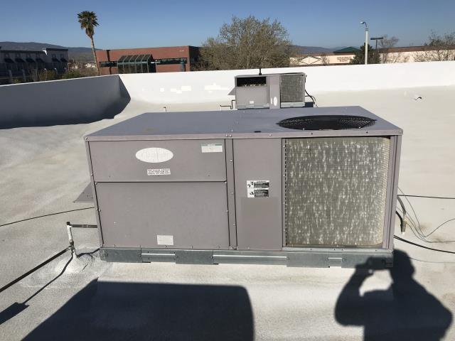 An HVAC survey was requested at a Palmdale, CA, money lender. The AC technician inspected all equipment onsite, finding two Carrier package units. Equipment was 15+ years old, in fair condition but operational. Coils in poor shape. Noted all data-plates and uploaded for main office to quote preventative maintenance services per customer request.