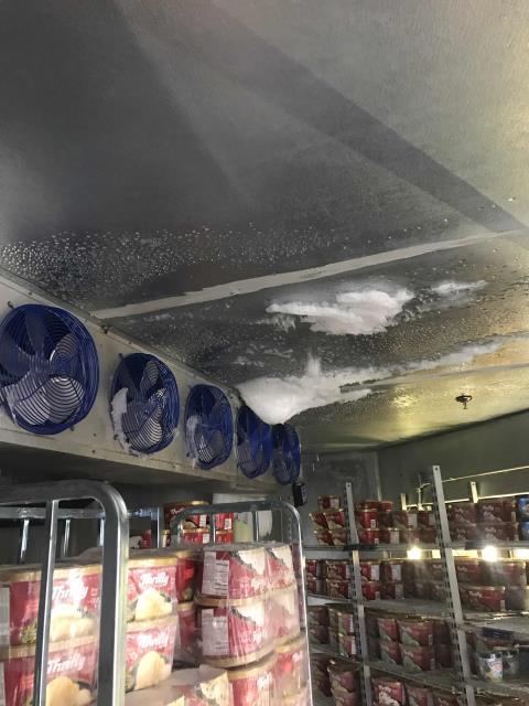 Bakersfield, CA - Bakersfield CA refrigeration technician arrived at a pharmacy chain to inspect a walk in freezer that had gone down overnight. Tech found the fans off, freezer stuck at 50 degrees with the defrost cycle locked on. Traced issue to a blown fuse at the disconnect. Confirmed compressor working well, but condenser fan motor failing, contactor sticking and the disconnect not making a solid connection anymore. Also noted that the freezer box itself had ice building up due to old, failing seals at the seams (safety hazard). Will quote to replace all parts, and also shut down box to reseal. Unit off at this time to start thawing process. Bakersfield, CA - Bakersfield CA refrigeration technician arrived at a pharmacy chain to inspect a walk in freezer that had gone down overnight. Tech found the fans off, freezer stuck at 50 degrees with the defrost cycle locked on. Traced issue to a blown fuse at the disconnect. Confirmed compressor working well, but condenser fan motor failing, contactor sticking and the disconnect not making a solid connection anymore. Also noted that the freezer box itself had ice building up due to old, failing seals at the seams (safety hazard). Will quote to replace all parts, and also shut down box to reseal. Unit off at this time to start thawing process.