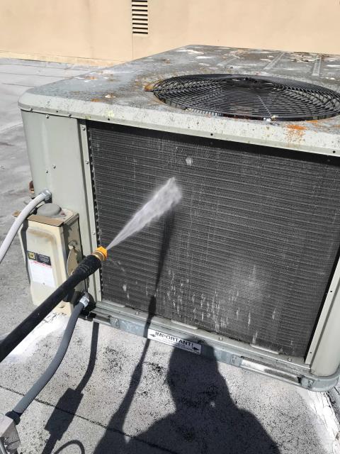 Pacific Grove, CA - HVAC call in Pacific Grove, California, for a pet store approved repair. Condenser coils needed to be cleaned on all five York air conditioners. Flushed traps and drains and washed away heavy moss buildup. Coils in better shape now and site cool. Pacific Grove, CA - HVAC call in Pacific Grove, California, for a pet store approved repair. Condenser coils needed to be cleaned on all five York air conditioners. Flushed traps and drains and washed away heavy moss buildup. Coils in better shape now and site cool.