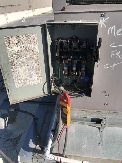 AC technician arrived at a Modesto, CA, to complete approved repairs on a Carrier air conditioner. The unit was low on refrigerant, and needed a full leak search and repair. Located the leak at the discharge valve. Repaired and reset valve, verified system was leak free. Recharged the unit with 410A refrigerant. Tested system, unit is working but disconnect is not functioning. Bypassed the disconnect switch temporarily, will quote for additional repairs to customer ASAP.