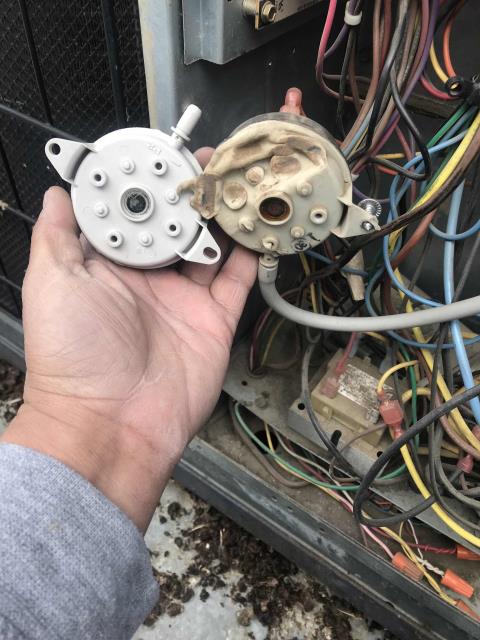 Dispatched our Tulare, CA, a/c repair tech to a cash advance store for the heater not. The technician inspected the ICP air conditioner and found that the pressure switch had melted. Was able to source a new switch locally and replace. Tested system, heating functional again, and unit working well.