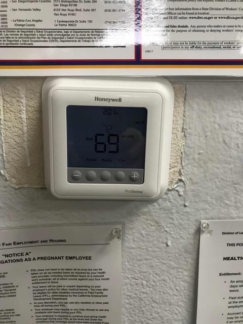 A hearing aid supplier in Arcadia, California, reported their site was too cold. Our technician found the thermostat defective. Supplied one from the local part house and installed. Instructed customer on use of stat, no other problems onsite.