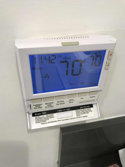 Los Angeles, CA - Winter a/c maintenance scheduled at a surgery center in Sherman Oaks, California. All filters were swapped, belts checked and units inspected. Found the operating room #2 unit not cooling and space temp warm. Discovered the thermostat had become dislodged from the base. Was able to re-attach t-stat and program again. Unit working fine now, no other deficiencies to report. Los Angeles, CA - Winter a/c maintenance scheduled at a surgery center in Sherman Oaks, California. All filters were swapped, belts checked and units inspected. Found the operating room #2 unit not cooling and space temp warm. Discovered the thermostat had become dislodged from the base. Was able to re-attach t-stat and program again. Unit working fine now, no other deficiencies to report.