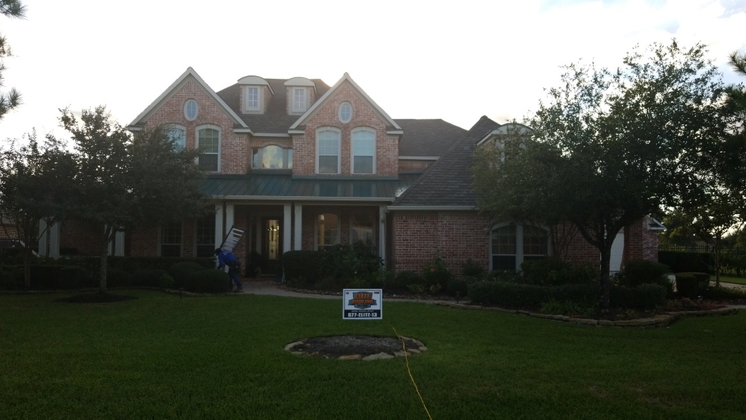Spring, TX - Gutters going on to complete this GAF Camelot 2 roof project. Beautiful golf course home. Tore off the storm damaged roof. Upgraded to Cobra 3 ridge vent system, synthetic underlayment all new flashings, storm guard in the valleys and around penetrations. Great project! Spring, TX - Gutters going on to complete this GAF Camelot 2 roof project. Beautiful golf course home. Tore off the storm damaged roof. Upgraded to Cobra 3 ridge vent system, synthetic underlayment all new flashings, storm guard in the valleys and around penetrations. Great project!