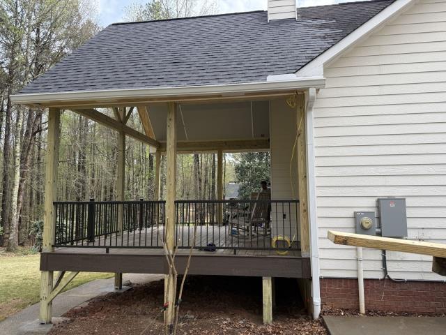 
We replaced a deck with a new Timber Tech deck with a roof over in Fayetteville, Ga.