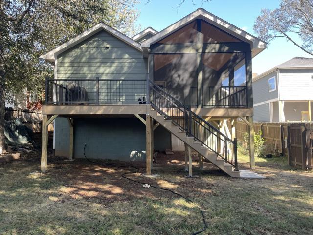 We replaced the deck on a house in Atlanta, Ga with a new deck and partial roof over/ screened in deck. 