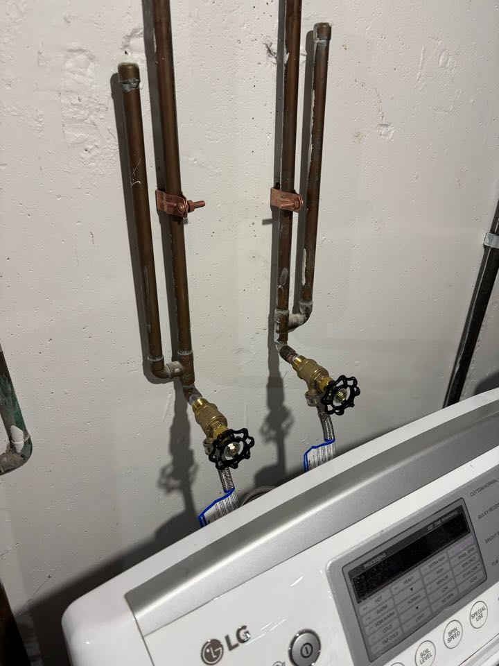 Replace older supply hoses and valves for a washing machine. Replace older supply hoses and valves for a washing machine.