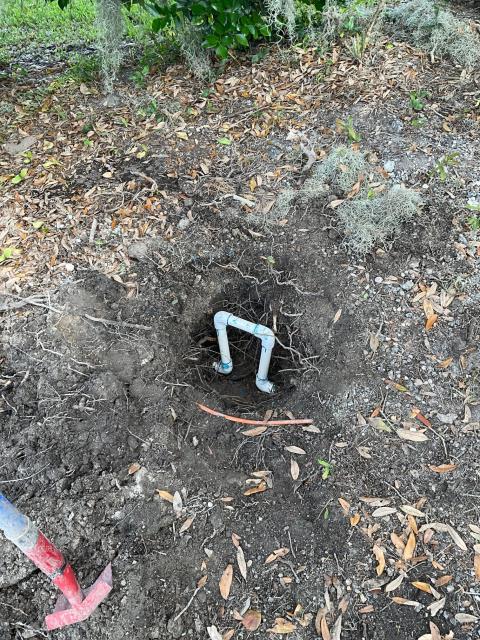 After digging water line up and exposing the line once I cut it the line did spring back so there is tension on water line that is being
caused by the big oak tree and this will problem may come up again due to the roots pushing the water line up and causing the line to
break again . Exposed lime and cut out bad section and installed new section with fittings and pipe letting glue to cure before turning
water back on.
Turned water back on and check and tested and no leaks and house has pressure and backfilled to grade.
Did advice customers that being that oak tree will cause more damage to the water line because it’s pushing lines up and wrapping
around the water line 
After digging water line up and exposing the line once I cut it the line did spring back so there is tension on water line that is being
caused by the big oak tree and this will problem may come up again due to the roots pushing the water line up and causing the line to
break again . Exposed lime and cut out bad section and installed new section with fittings and pipe letting glue to cure before turning
water back on.
Turned water back on and check and tested and no leaks and house has pressure and backfilled to grade.
Did advice customers that being that oak tree will cause more damage to the water line because it’s pushing lines up and wrapping
around the water line