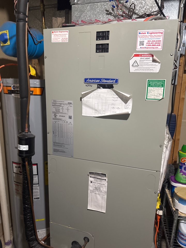 Trane American standard heat pump furnace heating & AC system repair service call Odenton Maryland 21113