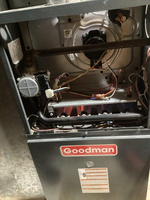 Performed annual maintenance on Goodman furnace (Model GMH80903BN) under Air Care Membership. Conducted comprehensive inspection of all components including blower motor assembly, electrical connections, and gas burner assembly. System is functioning properly with no signs of damage or unusual wear.