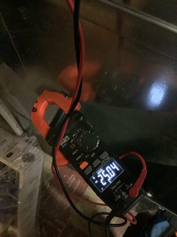 Completed annual furnace and AC maintenance service as requested. Performed electrical diagnostics using clamp meter, obtaining readings of 25.04 amps. Replaced air filter as system indicated necessary; new pleated filter installed and system is operating within normal parameters for both heating and cooling functions.