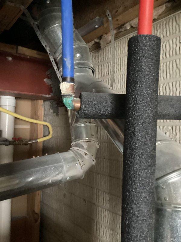 Completed quarterly Air Handler Maintenance service on residential HVAC system. Inspected furnace interior components including gas valve assembly, circuit board, and wiring connections - all found in proper working condition with no visible damage. Examined insulated hot and cold water lines and ductwork in utility area, confirming proper installation and absence of leaks or deterioration.