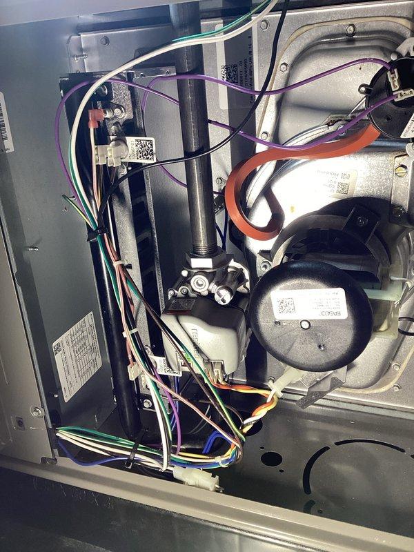 Performed scheduled Air Care Heating and Cooling maintenance. Inspected internal HVAC components including FASCO motor assembly and Teledyne gas valve. Replaced filter and humidifier pad as needed per maintenance protocol.