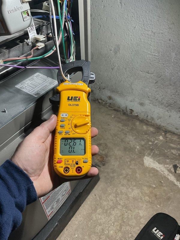 Completed annual furnace maintenance service as part of customer's membership agreement. Performed comprehensive inspection including electrical testing with clamp meter (reading 26.1 amps) and thorough examination of internal components including blower motor and electrical connections. System is operating within specifications with no issues identified.