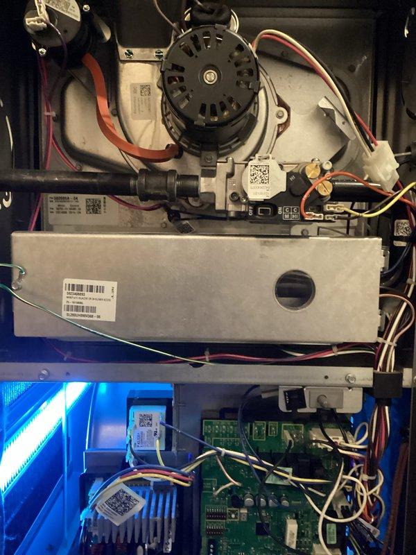 Conducted scheduled AHC maintenance on air handler unit. Inspected blower motor assembly, electrical components, and control board for proper operation. System was found functioning normally with all connections secure and circuit board displaying proper LED indicators.