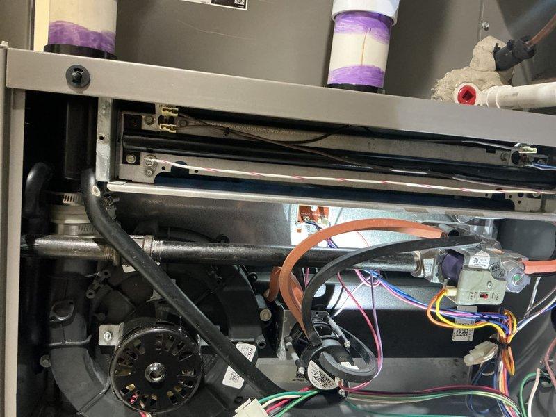 Responded to a no-heat call for a 2020 model furnace with an open GF rollout switch. Upon inspection of the control board and internal components, diagnosed electrical issue affecting the heating circuit. Repaired faulty connection and reset safety switch, restoring proper operation of the system. Unit is now functioning correctly with all safety controls operational.