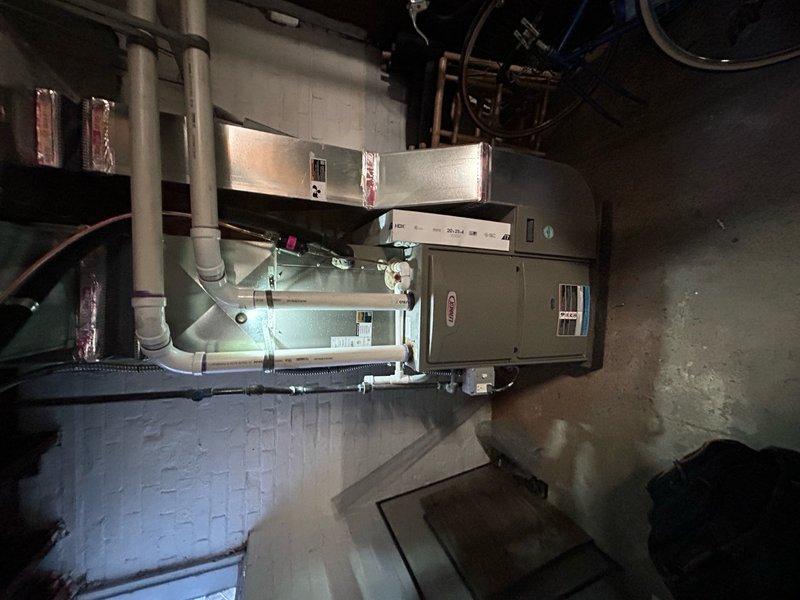 Responded to service call for 2023 furnace not reaching set temperature (stuck at 56 degrees). Performed diagnostic assessment on high-efficiency system with PVC ventilation and verified proper operation of all components. Unit was restored to normal function under existing parts and labor warranty with no issues found requiring replacement parts.