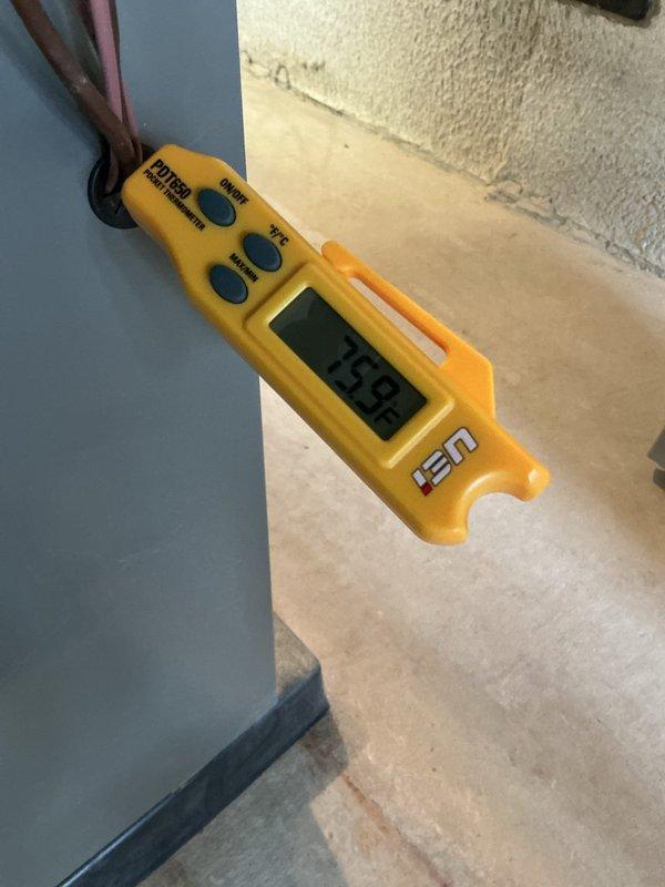 Performed diagnostic testing on HVAC system to investigate temperature inconsistency between rooms. Measurements with UEi testing device revealed 40.4°F at ceiling vent and 25.9°F at electrical connections. System is under both parts and labor warranty.
