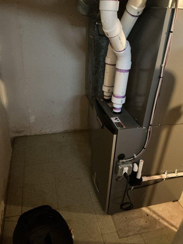 Completed annual heating maintenance service on residential HVAC system under Air Care Membership plan. Performed standard tune-up procedures on furnace with proper PVC venting system and verified all connections were secure. System was found in good working condition with no visible issues; left unit operating efficiently for the upcoming heating season.