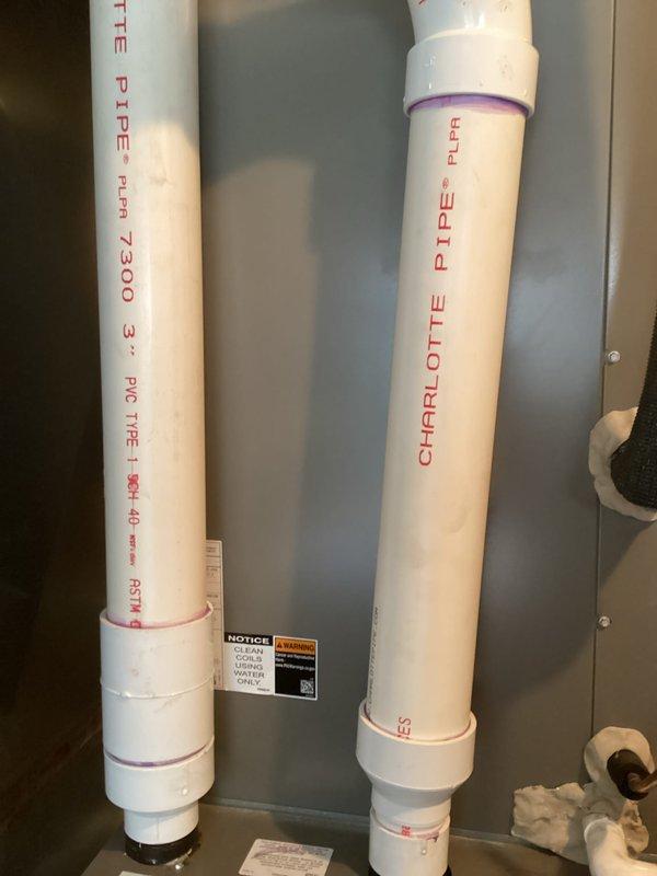Performed annual furnace maintenance as scheduled. Inspected PVC exhaust/intake piping system, verifying proper installation and sealing at all connection points. Visual examination confirmed system components in good working condition with no evidence of leaks or deterioration at pipe joints where purple primer was visible.