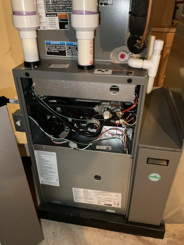 Performed scheduled Air Care Heating maintenance service including comprehensive inspection of the furnace system. Replaced air filter and conducted visual examination of all internal components including electrical connections, control board, and PVC ventilation pipes. All systems verified to be functioning properly with no issues identified.