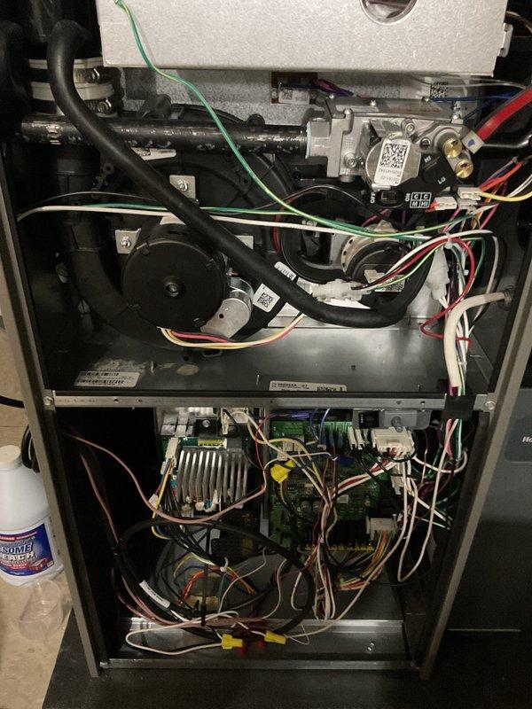 Performed annual furnace maintenance on 0-year-old unit with contract maintenance through 2025. Conducted comprehensive system inspection with access panels removed, examining blower assembly, circuit boards, electrical connections, and control components. All systems verified operational with no issues detected; unit is functioning properly and ready for heating season.