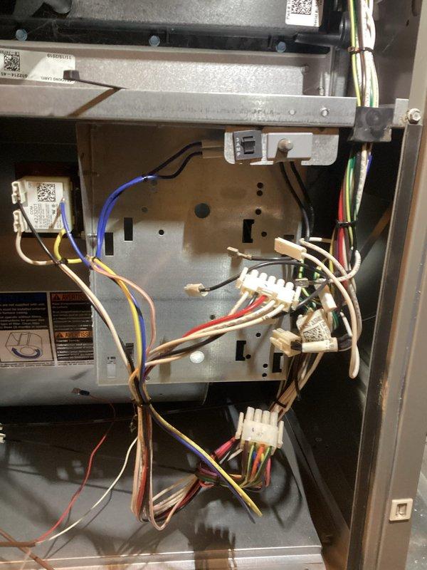 Responded to service call for furnace reporting error code 201 NH. Performed diagnostic inspection on 5-year-old unit, examining electrical components including circuit board, wiring connections, and terminal blocks. Identified and corrected issue with control module wiring, restoring proper system functionality.