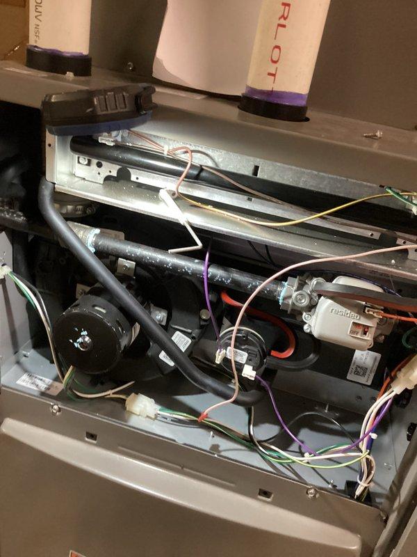 Performed annual furnace maintenance as part of scheduled Air Care Membership service. Completed comprehensive system inspection including removal of access panels to examine interior components, wiring connections, and control boards. Checked pilot assembly, verified proper operation of all electrical components, and confirmed system is functioning within normal parameters for this 10-year-old unit.