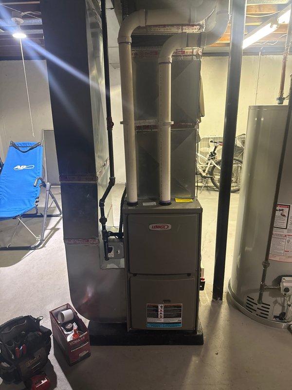 Completed scheduled Air Care Cooling maintenance on a Lennox furnace system, identifying and correcting a combustion air intake pipe that was incorrectly pitched. Performed standard maintenance procedures using proper tools and equipment to ensure optimal system operation and safety compliance.