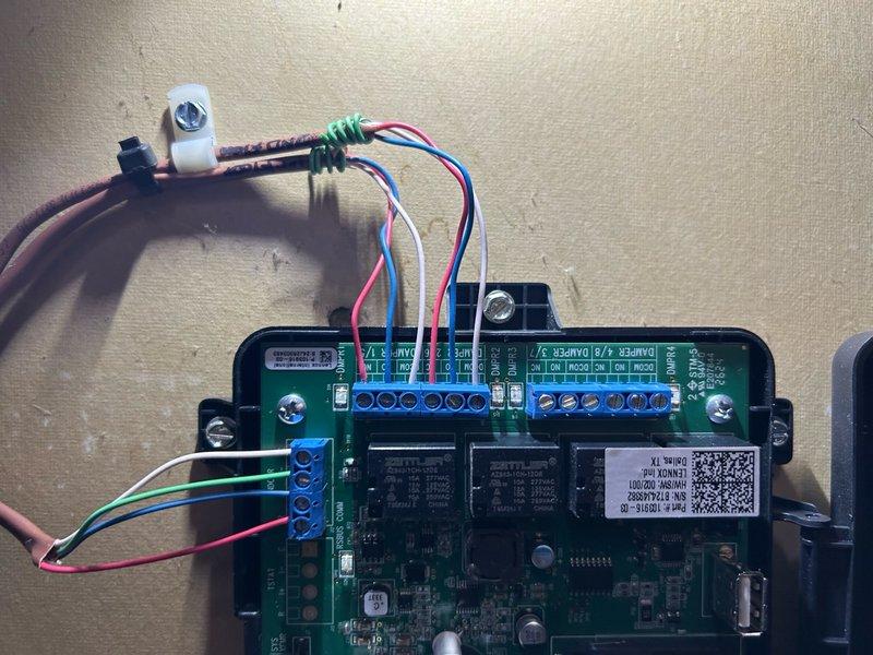 Performed annual furnace maintenance on a unit with CM 2026. Inspected control board connections and verified proper electrical operation as evidenced by illuminated LED indicator. All terminal connections were secure with no signs of wire damage or overheating at connection points.