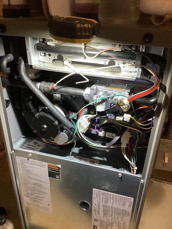 Performed annual furnace maintenance as requested, with unit currently operating properly. Conducted comprehensive inspection of internal components including blower motor, electrical connections, and control boards as documented in photos. Completed standard tune-up procedures to ensure optimal system performance through next service cycle in 2025.