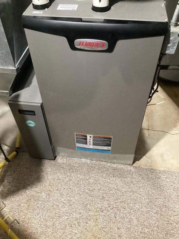 Performed scheduled AHM service on Lennox HVAC system. Inspected air filter which showed moderate dirt accumulation in the center area requiring replacement. System components and connections were verified to be in proper working condition with no operational issues observed.