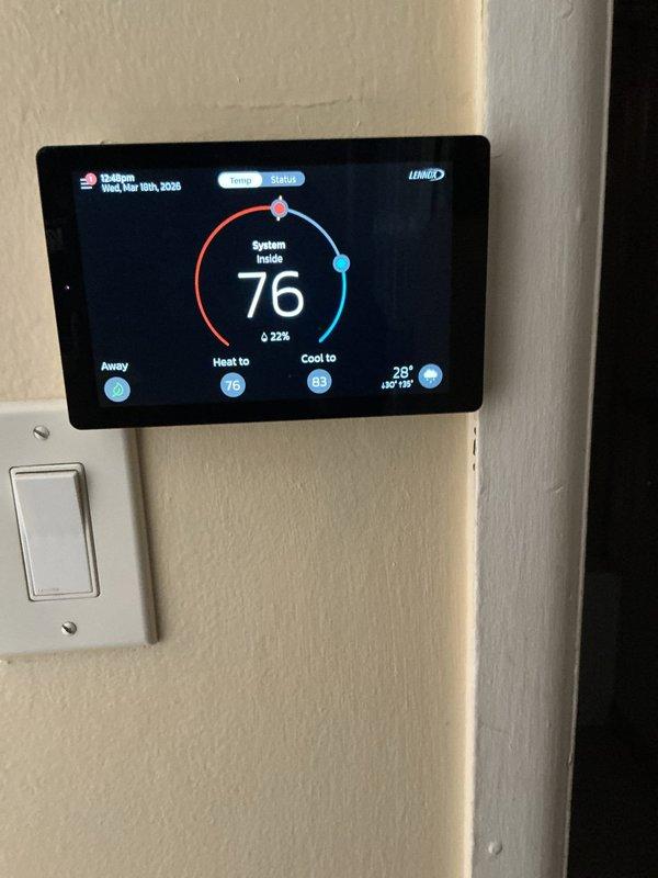 Performed annual heating maintenance on furnace per membership agreement. Checked system operation and verified thermostat functionality - currently set to 76°F indoor temperature with heating setpoint at 75°F. Conducted amperage testing with reading of 35.2 amps; all electrical connections and wiring in good condition. No issues found during inspection; system operating properly.