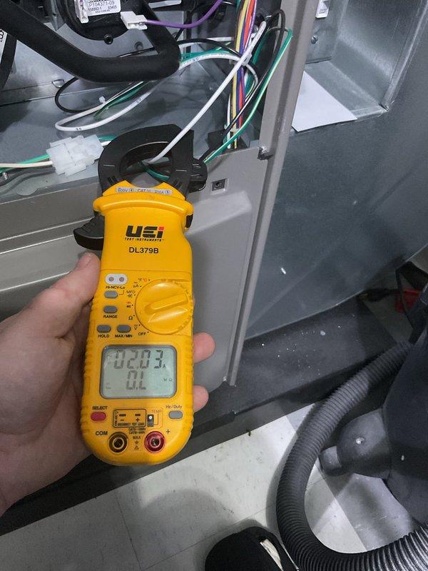 Performed annual heating maintenance on furnace as part of Air Care Membership. Conducted comprehensive electrical diagnostics using UEi DL379B clamp meter, measuring current draw (33.2) and voltage (0.203) across multiple system components. Completed standard tune-up procedures to ensure optimal furnace operation for the upcoming heating season.