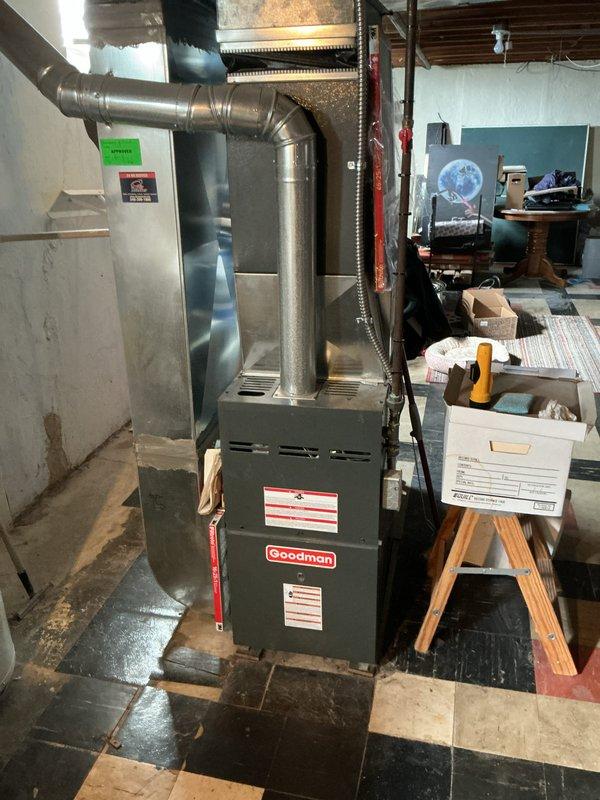 Performed scheduled air handler maintenance on Goodman HVAC system. Inspected interior components including blower wheel, electrical connections, and gas valve assembly. Verified proper LP conversion kit installation and confirmed all safety systems functioning correctly.