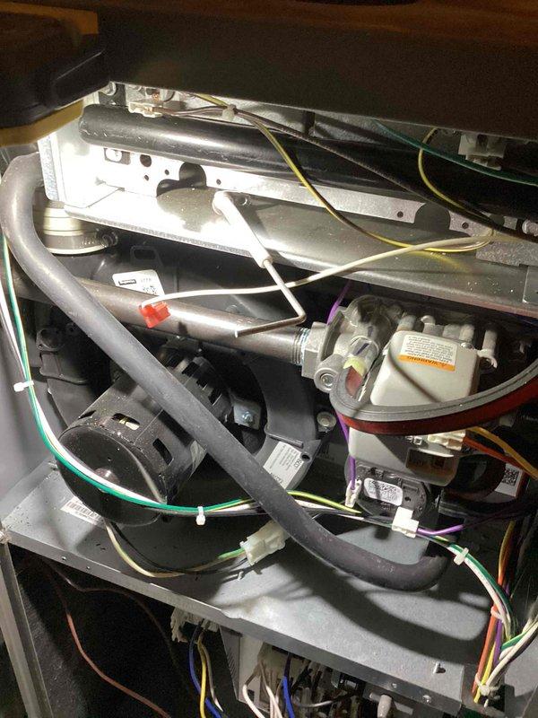Completed annual furnace maintenance service including comprehensive inspection of internal components, electrical connections, and gas valve assembly. Documented condition of blower motor, control board, and wiring harness with photos for service record. System is functioning properly with no issues identified; next maintenance recommended in 2025.