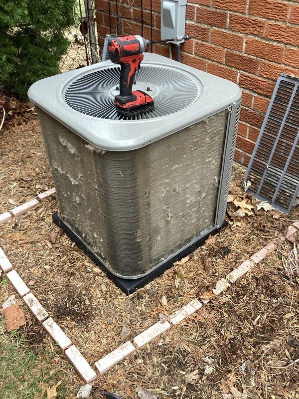Completed 5-Year ComfortGuard Maintenance Package service on outdoor AC unit. Performed comprehensive system cleaning to remove significant dirt buildup on condenser coils and housing. Replaced humidifier pad as requested and conducted thorough AC system inspection to ensure optimal performance and efficiency.