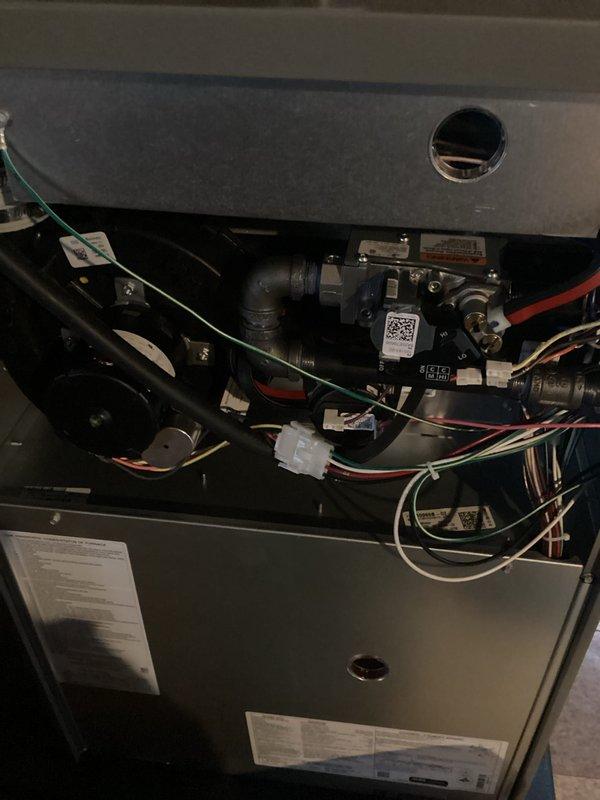 Performed annual heating maintenance on furnace as part of Air Care Membership. Conducted thorough inspection of system components including electrical connections, gas valve assembly, and circuit board functionality (verified indicator lights operational). Checked humidifier filter/pad and discussed recommended replacement schedule with customer. System is functioning properly with noise issue resolved through standard maintenance procedures.