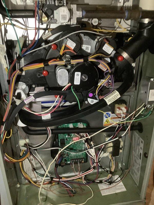 Performed scheduled AHM service on two air handling units, conducting thorough inspection of internal components including blower motor assemblies, control boards, and electrical connections. All wiring was examined for proper connections and signs of wear, and temperature readings were taken at key points using diagnostic probe. Systems were found to be in normal operating condition with no visible damage or abnormalities detected.