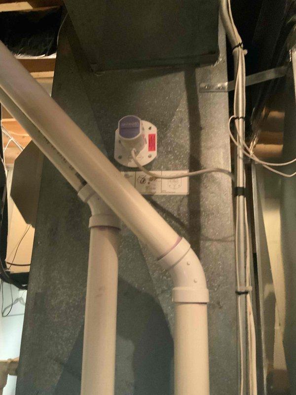 Inspected 6-year-old natural gas furnace system in basement. Unit is currently operational but showing signs of wear on blower motor assembly and electrical components. Examined PVC exhaust/intake piping configuration and condensate drainage system with integrated safety switch. Documented current condition for replacement quote consideration.