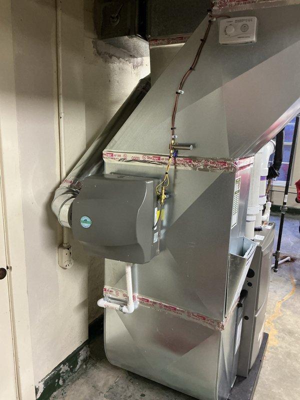 Successfully completed installation of a complete HVAC system, including a 110,000 BTU furnace, 4-ton AC unit, and humidifier. System was properly connected to existing ductwork with all components sealed and secured according to manufacturer specifications, and all necessary electrical and gas connections were established for optimal operation.