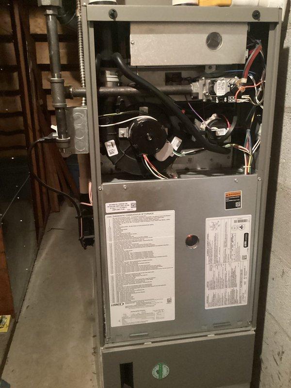 # HVAC Maintenance - Annual Furnace Tune-Up

Completed annual preventive maintenance service on residential Lennox gas furnace as part of customer's Randazzo Air Care Membership agreement. Upon arrival, system was operating properly with no reported issues. Performed comprehensive inspection and tune-up of all furnace components including blower motor assembly, gas valve, ignition system, and electrical connections. Verified proper operation of all safety controls and confirmed system specifications. All wiring connections inspected and found secure. Gas supply line and connections checked for integrity. Unit tested and confirmed operating within manufacturer specifications. System left in proper working condition with no deficiencies noted.