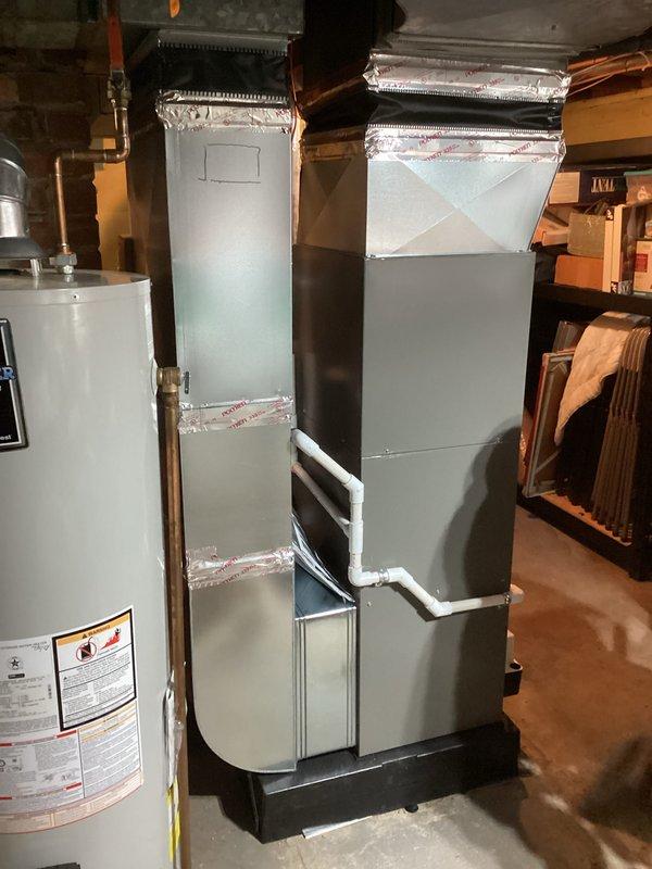 Completed full HVAC system installation including a 70,000 BTU furnace and 2-ton Lennox air conditioning unit with rear discharge configuration. Installed new ductwork with proper sealing at all joints, connected condensate drainage via PVC piping, and reconnected all electrical and gas services per code requirements. All permits obtained for mechanical and electrical work, system tested and operational upon completion.