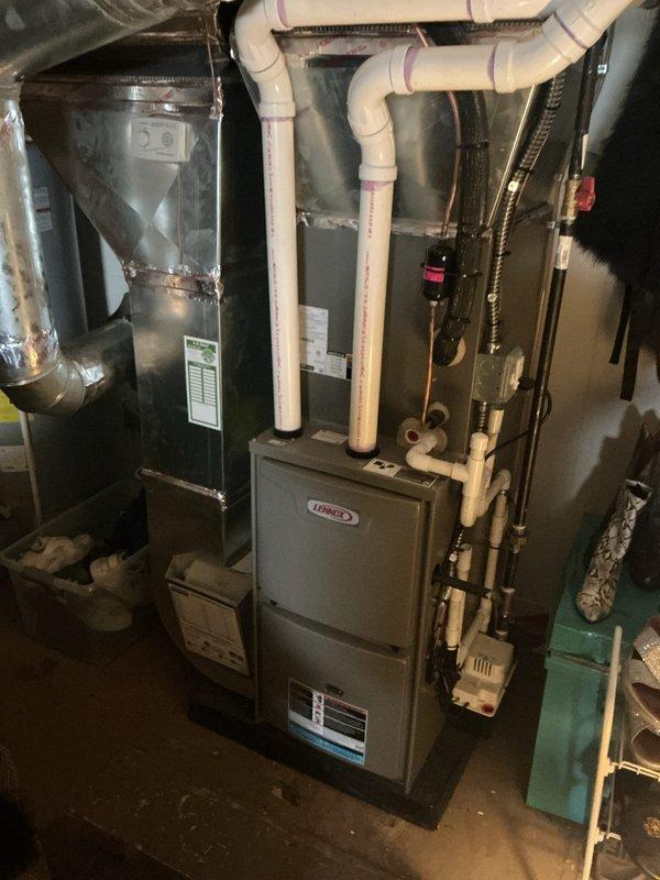 Completed annual furnace maintenance on a 10-year-old Lennox heating system as part of scheduled preventive maintenance membership. Performed comprehensive tune-up including inspection of heat exchanger, burner assembly, blower components, venting system, condensate drainage, electrical connections, and safety controls. All components found operating within manufacturer specifications with no deficiencies noted; system tested and confirmed functioning properly.