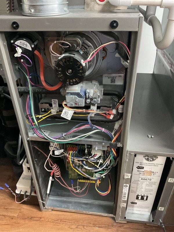 # HVAC Maintenance - AHM Completed

Performed comprehensive annual heating maintenance on a 10-year-old Lennox furnace system. Conducted thorough inspection of all internal components including blower motor assembly, gas valve, ignition system, and control boards. Verified proper operation of all electrical connections and wiring harnesses throughout the unit. Inspected heat exchanger for signs of cracking or deterioration. Checked and tested safety controls including limit switches and flame sensors.

Evaluated blower motor performance and lubricated as needed. Examined and tested gas valve operation and verified proper gas pressure. Inspected burner assembly for proper flame characteristics and combustion efficiency. Checked condensate drain system and PVC venting components for proper operation and clearances. Verified all manufacturer specifications and operational parameters were within acceptable ranges.

Inspected ductwork connections, air filtration system, and refrigerant line
