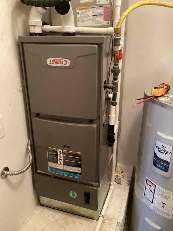 Completed annual heating maintenance on Lennox furnace system. Performed comprehensive tune-up including inspection of heat exchanger, burner assembly, gas valve, ignition system, and all electrical connections. Verified proper operation of all safety controls, checked gas pressure and combustion efficiency, cleaned burner components, and inspected venting system. Tested thermostat operation and confirmed system cycling properly. All components found operating within manufacturer specifications with no deficiencies noted at time of service.