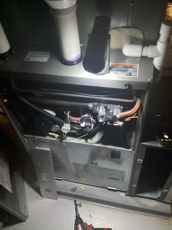 Completed complimentary annual heating maintenance on residential furnace system. Performed comprehensive tune-up inspection of all major components including blower assembly, heat exchanger, burner operation, and venting system. Verified proper operation of UV light system, inspected refrigerant lines and electrical connections, and confirmed all safety controls functioning correctly. No issues identified during inspection; unit operating within manufacturer specifications. System ready for heating season.