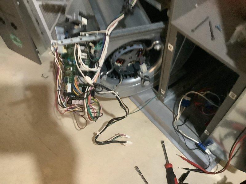 Responded to no heat call on brand new furnace displaying alert code 292. Upon inspection, diagnosed failed inducer motor assembly preventing proper startup sequence. Removed defective inducer motor, installed replacement unit, and restored all electrical connections. Verified proper operation of blower assembly and control board. System tested successfully with furnace cycling normally and producing heat.