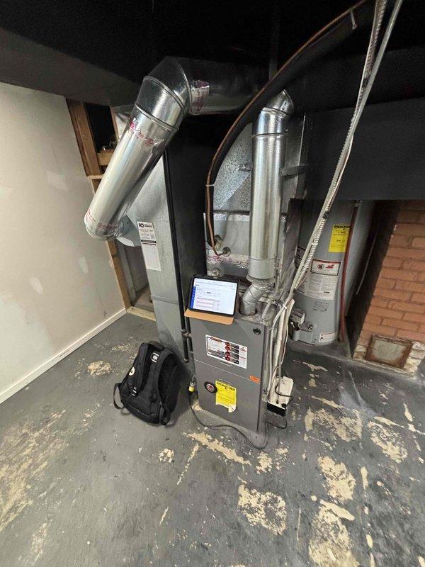 Conducted comprehensive evaluation of existing 10+ year old HVAC system located in basement for equipment replacement estimate. System currently operational with natural gas furnace, Aprilaire humidifier integration, and air conditioning components. Assessed installation environment including existing ductwork configuration, utility clearances, electrical service accessibility, and structural considerations for replacement unit specifications. Documented current equipment condition, duct connections, and ancillary components to provide accurate replacement system recommendations and installation requirements.