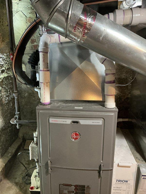 Successfully completed installation of a 3-ton air conditioning system with evaporator coil on the left side of the existing Rheem furnace unit. Installed new condensate drainage lines using PVC piping with proper pitch and secured all connections. Reconnected refrigerant lines, performed vacuum test, and charged system to manufacturer specifications. Mounted and secured all ductwork connections to the new coil, ensuring proper airflow and sealed all joints. Verified electrical connections, tested system operation through full cooling cycle, and confirmed proper condensate drainage. All work performed under proper mechanical and air conditioning permits, and system is operating within normal parameters.